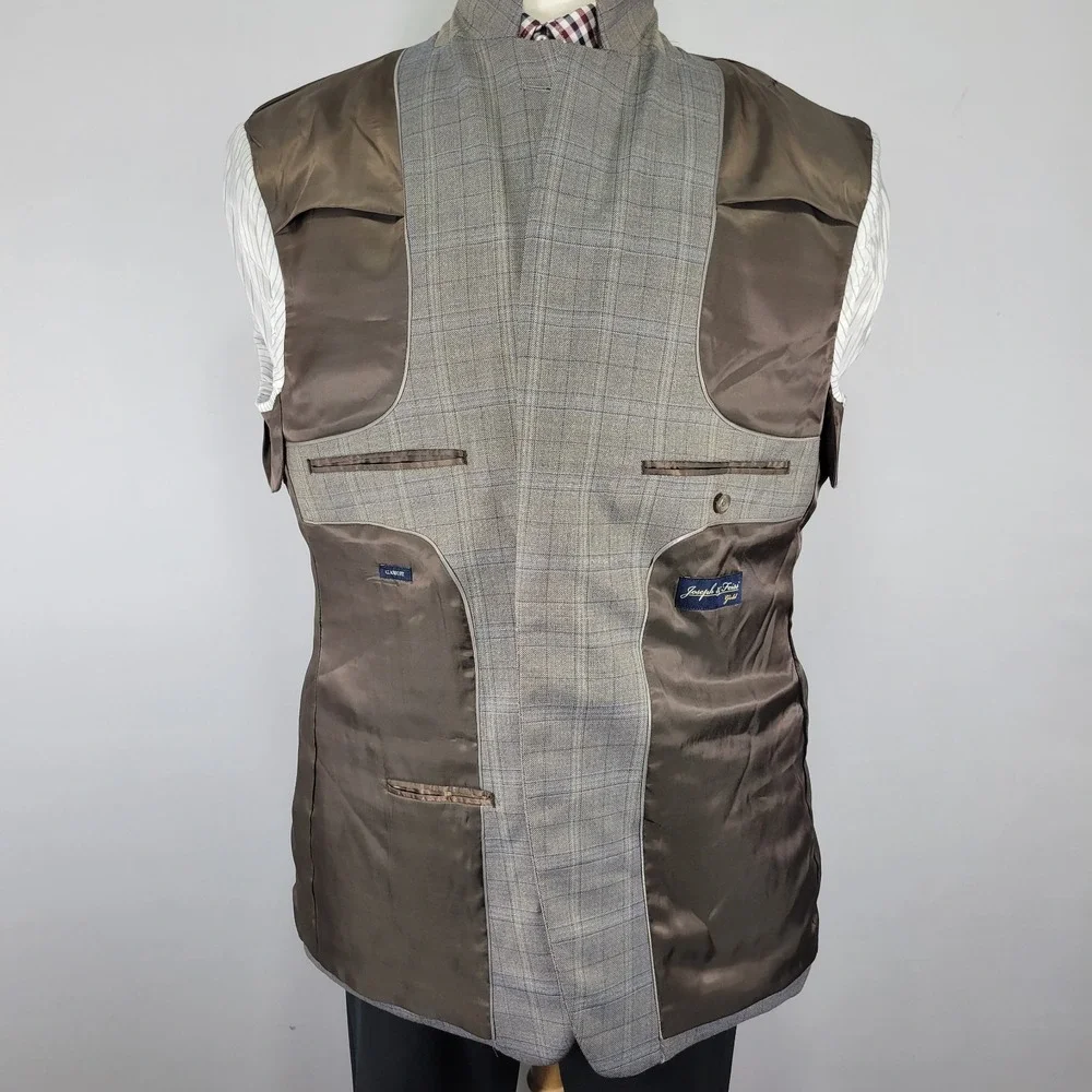 Joseph Feiss Men's Sport Coat Blazer Two Button Brown Plaid‎ Wool Classic 46R